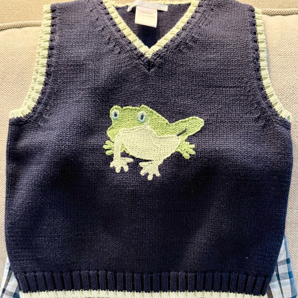Janie and Jack Navy Frog Sweater Vest